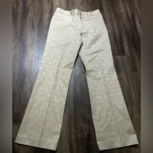 Tahari womens dress chinos size 8 sand patterned mid rise back pockets wide leg